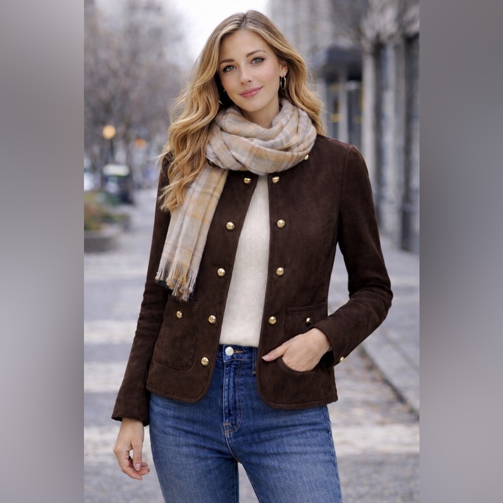 Bailey 44 Brown Suede Style Jacket - Gold Buttoned - Tailored Blazer